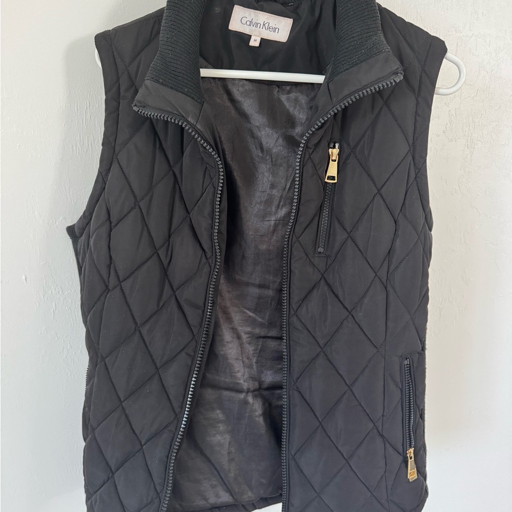 Calvin Klein Women's Black Quilted Vest with Gold Accents